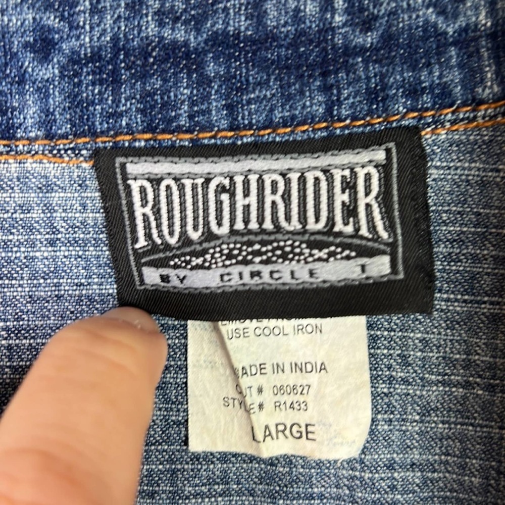 VTG Roughrider Embroidered Bronc Rider Denim Jean Jacket Shacket Shirt Womens L - Picture 6 of 8